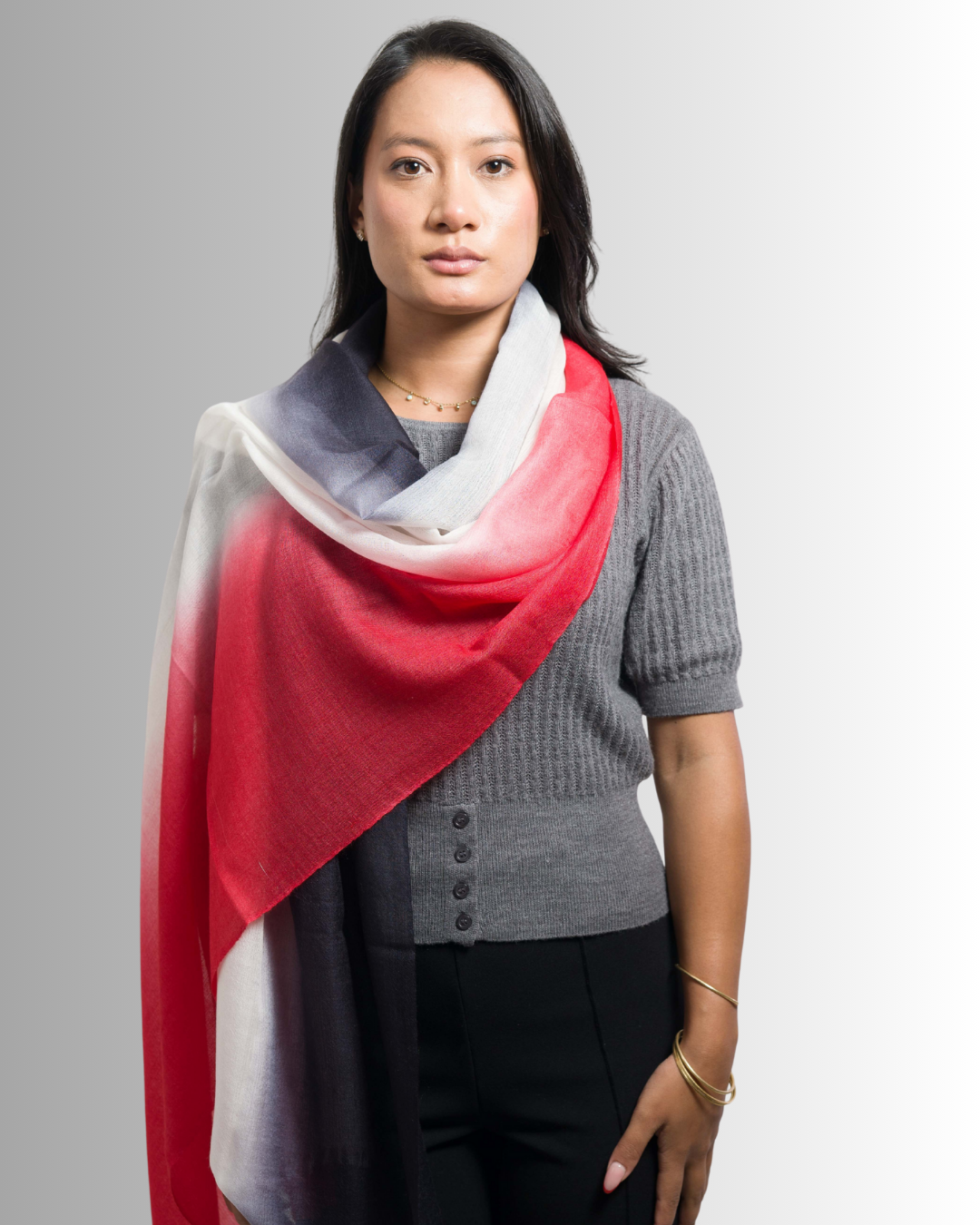 Red-White-Black Ombre - Himalaya Pashmina