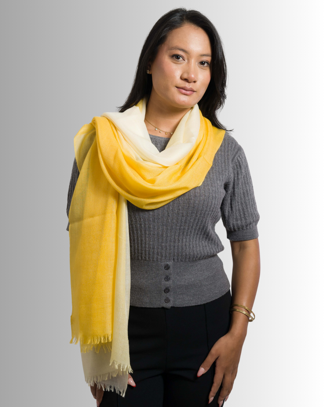 Bright Yellow - Cream Mix Ombre - Himalaya Pashmina