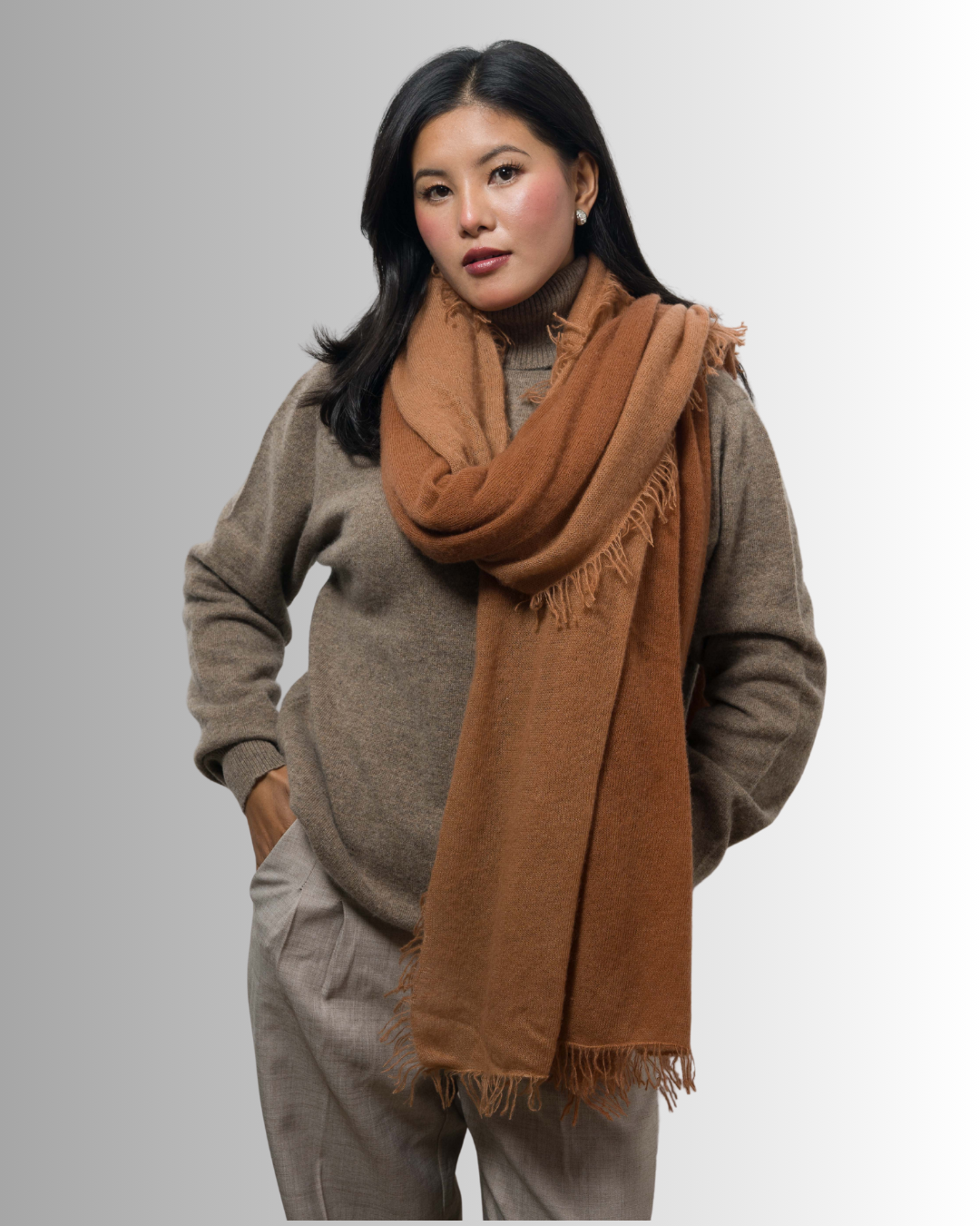 Knitted Khaki / Warm brown - Himalaya Pashmina
