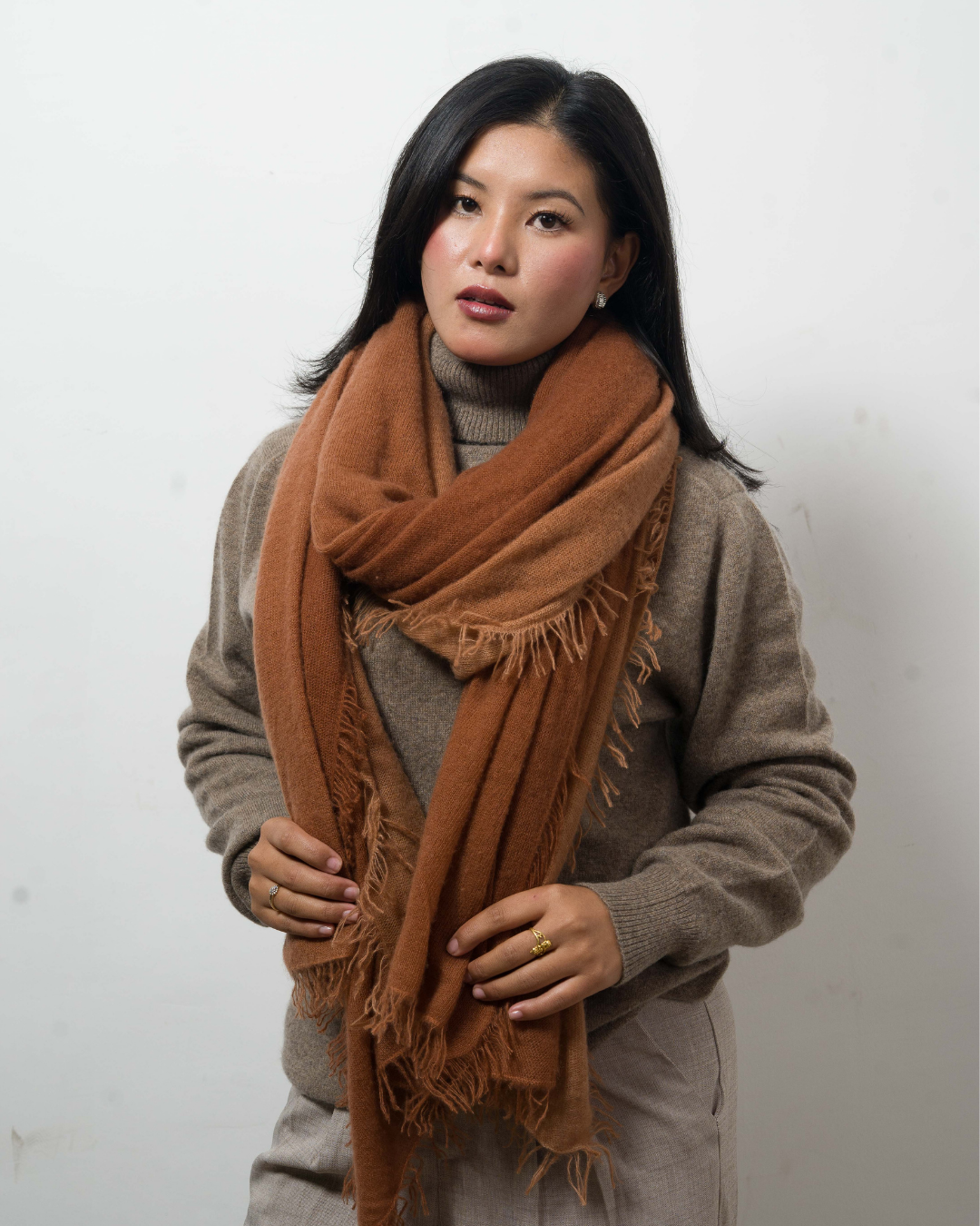 Knitted Khaki / Warm brown - Himalaya Pashmina
