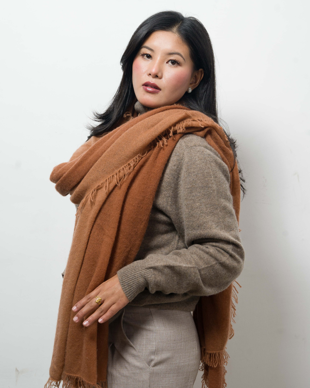 Knitted Khaki / Warm brown - Himalaya Pashmina