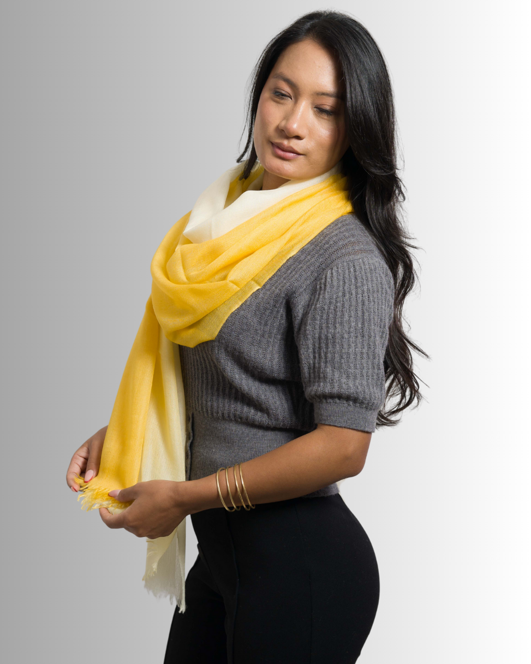Bright Yellow - Cream Mix Ombre - Himalaya Pashmina