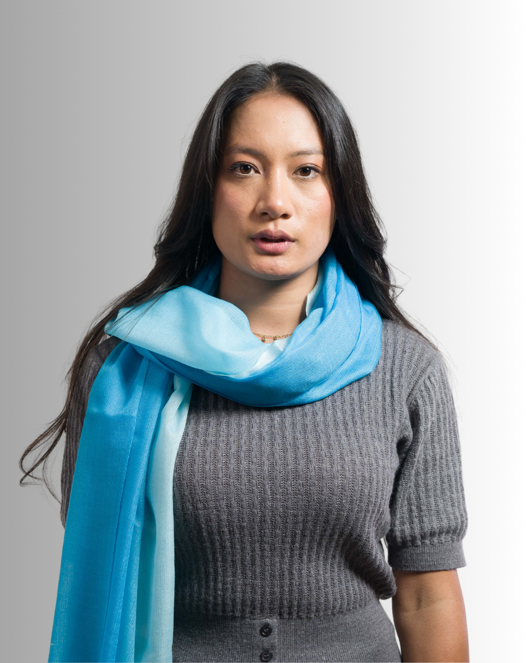Mint ,Light Blue & White  Ombre - Himalaya Pashmina