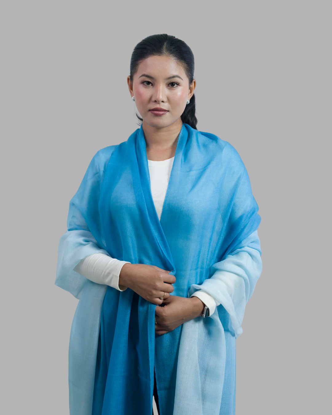 Light Blue& White Mix Ombre - Himalaya Pashmina