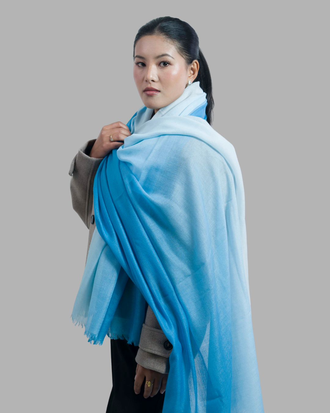 Light Blue& White Mix Ombre - Himalaya Pashmina