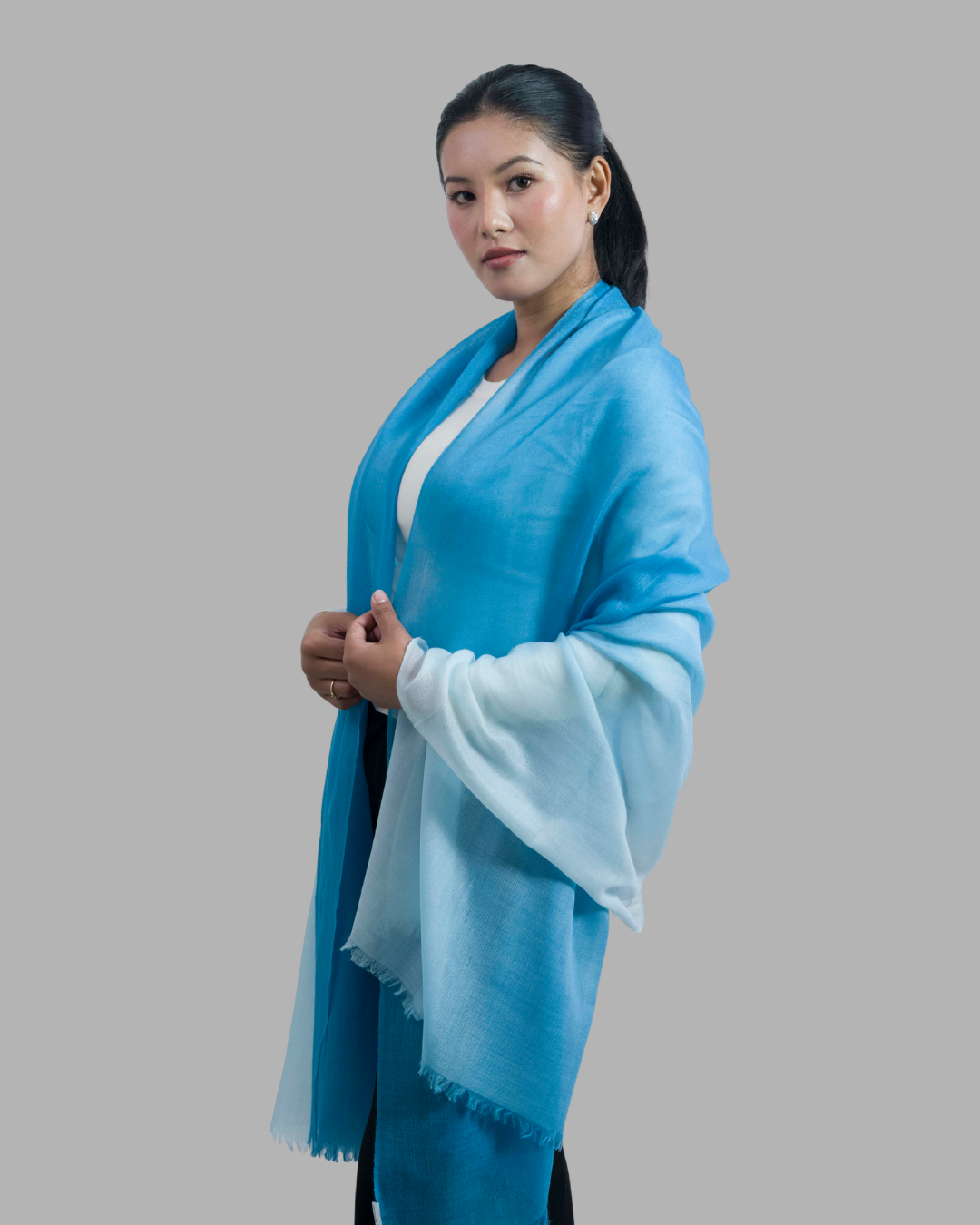 Light Blue& White Mix Ombre - Himalaya Pashmina