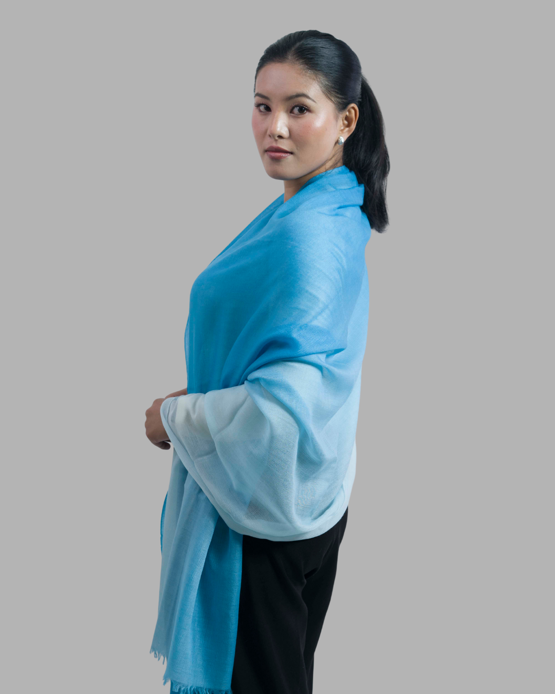 Light Blue& White Mix Ombre - Himalaya Pashmina